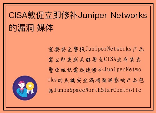 CISA敦促立即修补Juniper Networks的漏洞 媒体